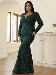 Plus Size Mermaid Sequins Green Dress