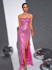 Tube Top High Split Sequin Dress