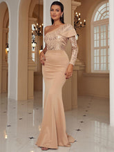 Formal One Shoulder Knit Apricot Dress