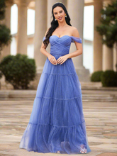 Sleeveless Corset Tulle Blue Bridesmaid Dress