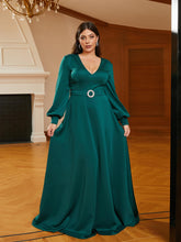 Plus Size V-neck A-line Belt Green Wedding Guest Dress