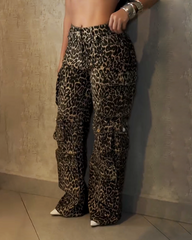 Leopard Print Rhinestone Cargo Pants (Pre-sale)