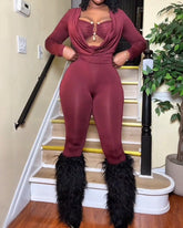 Draped Neck Slimming Long-Sleeved Jumpsuit