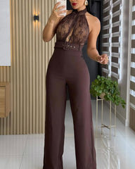 Lace Paneled Backless Wide-Leg Jumpsuit