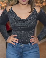 Shiny Long-Sleeved Slim-Fitting Bodysuit