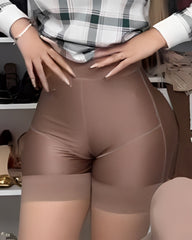 Lace Trims Glossy High Rise Butt Lifter Shorts