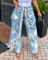 Fringe Frayed Straight Leg Jeans