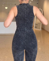 Front-Zip Sleeveless Tight-Fitting Jumpsuit
