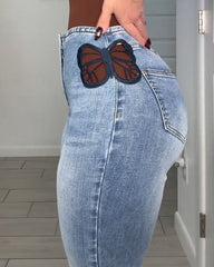 Cutout Butterfly Slim-Fit Flared Jeans