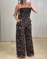 Leopard Print Backless Wide-Leg Jumpsuit