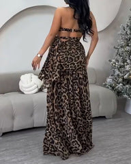 Leopard Print Bandeau Backless Dress