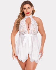 Plus Size FLace High Waist Teddy Babydoll