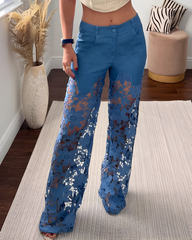 Lace Cutout Wide Leg Jeans