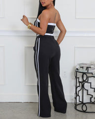 Stitching Style Tube Top Wide Leg 2 Piece Set