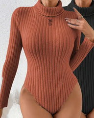 Knitted Long-Sleeved Turtleneck Slim-Fit Bodysuit