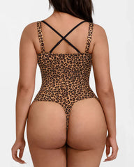 Lace-Trimmed Deep V Thong Slimming Bodysuit