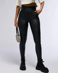 Back-Zip Leather Hip-Lift Leggings