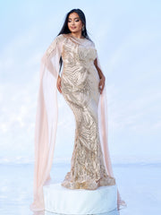 Plus Size Cold Shoulder Beaded Chain Cocktail Dress