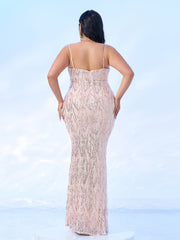 Plus Size Rose Gold Spaghetti Prom Dress