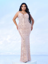 Plus Size Rose Gold Spaghetti Prom Dress