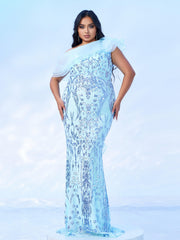 Plus Off Shoulder Ruffled Seuqin Mermaid Prom Dress