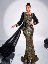 Luxurious Black & Gold Embroidered Gown