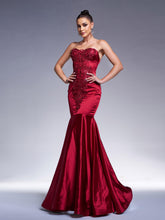 Red Strapless Embroidered Mermaid Evening Dress