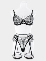 Embroidered Chain Lingerie Three-piece Set