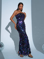 Tube Top Sequin Blue Maxi Dress