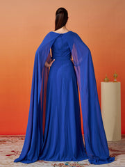 Embroidery Cape Sleeve Wedding Guest Dress