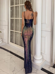 Sheath Sequin Gradient Spaghetti Formal Dress