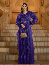 Purple Ruffled A-line Layer Prom Dress