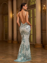 Mermaid Spaghetti Sequin Evening Dress