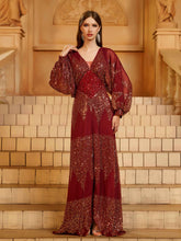 Wine Sequin A-line Split Prom Dress