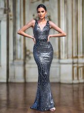 V-neck Mermaid Sequin Evening Dress