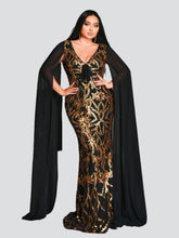 Plus V-neck Cape Sleeve Formal Dress