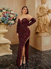 Plus Off Shoulder Split Prom Dress