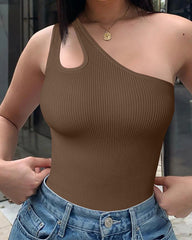 Ribbed One Shoulder Tummy Control Bodysuits