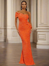 Ruffled Sequin One Shoulder Mermaid Dress