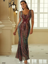 V Neck Elegant Multicolor Maxi Sequin Prom Dress