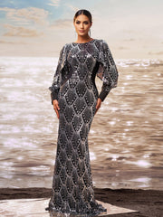 Classic Black Sequin Ballon Sleeve Prom Dress