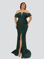 Plus Off Shoulder Split Mermaid Prom Dress