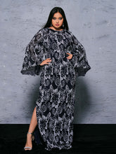 Plus Flared Sleeve Printed Split Dress