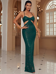 Green Sparkly Cutout Sequin Cocktail Dress
