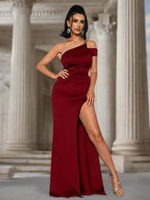 Cut Out One Shoulder Split Emerald Prom Dress