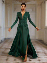 V-neck Long Sleeve Split Maxi Dress