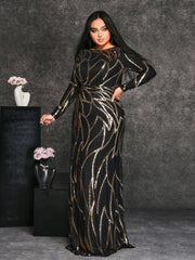 Plus Long Sleeve Sequin A-line Dress