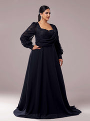 Plus Black Square Neck Lace A-line Prom Dress