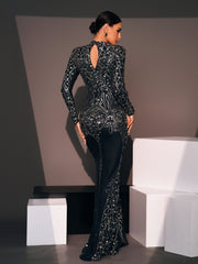 Mermaid Cutout Black Sequin Dress