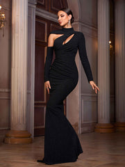 Sexy Round Neck Cut out Black Wrap Mermaid Evening Dress